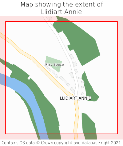 Map showing extent of Llidiart Annie as bounding box
