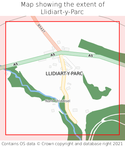 Map showing extent of Llidiart-y-Parc as bounding box