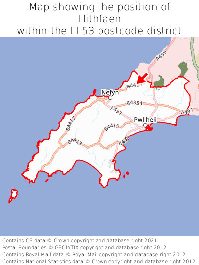 Map showing location of Llithfaen within LL53