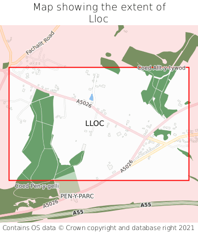 Map showing extent of Lloc as bounding box