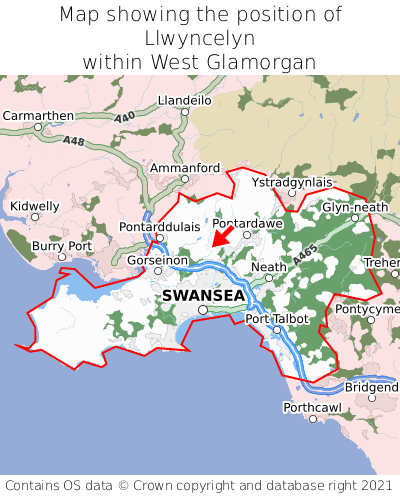 Map showing location of Llwyncelyn within West Glamorgan
