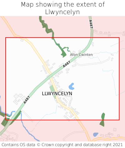 Map showing extent of Llwyncelyn as bounding box
