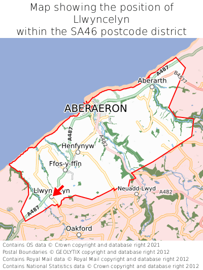 Map showing location of Llwyncelyn within SA46