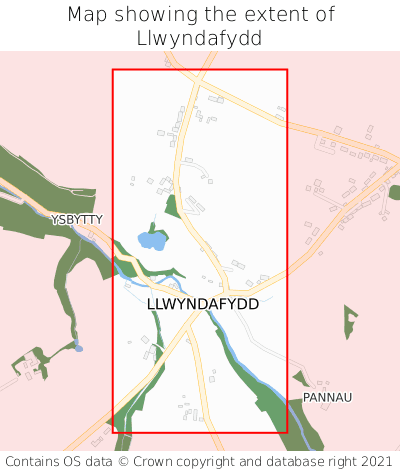 Map showing extent of Llwyndafydd as bounding box