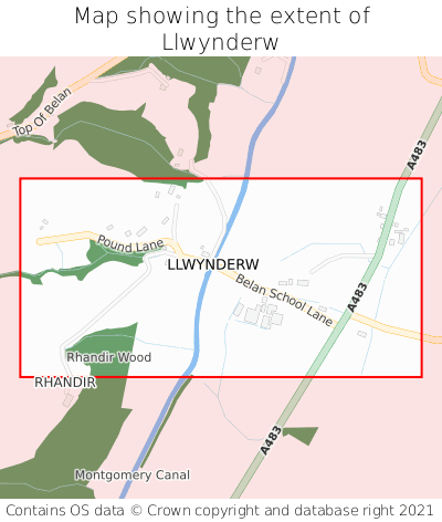 Map showing extent of Llwynderw as bounding box
