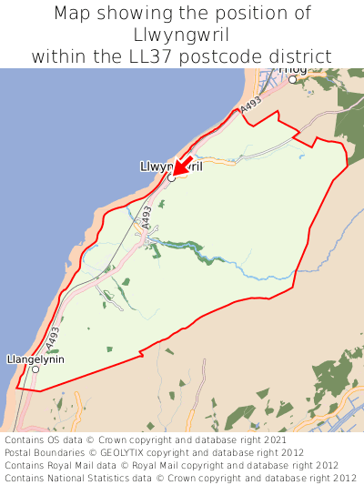 Map showing location of Llwyngwril within LL37