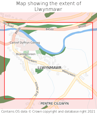 Map showing extent of Llwynmawr as bounding box