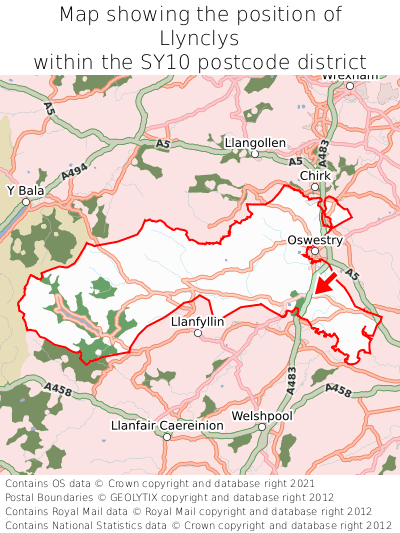 Map showing location of Llynclys within SY10
