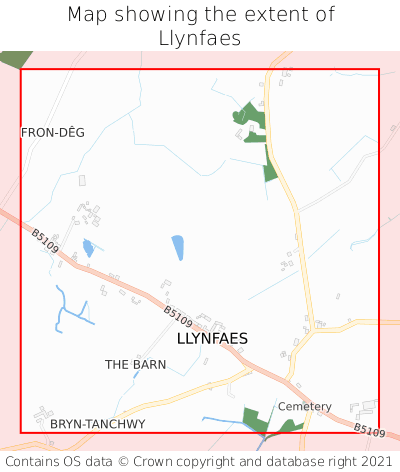 Map showing extent of Llynfaes as bounding box