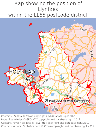 Map showing location of Llynfaes within LL65