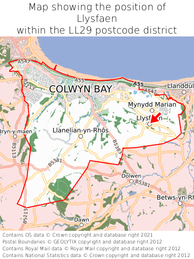 Map showing location of Llysfaen within LL29