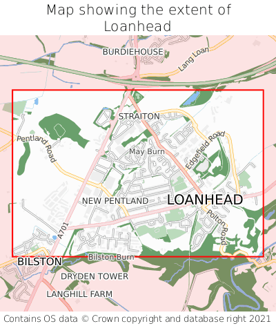 Map showing extent of Loanhead as bounding box