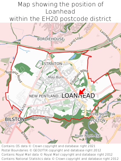 Map showing location of Loanhead within EH20