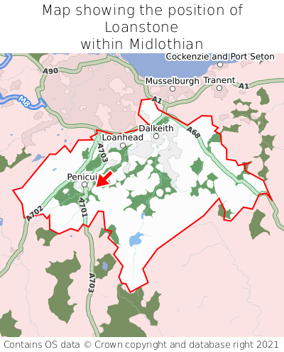 Map showing location of Loanstone within Midlothian
