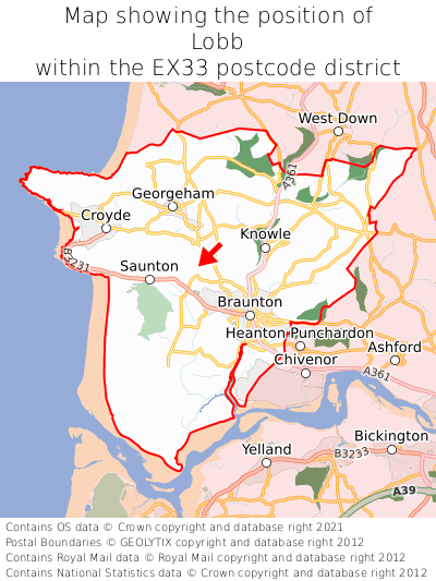Map showing location of Lobb within EX33