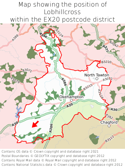 Map showing location of Lobhillcross within EX20