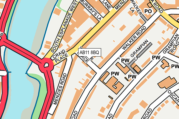 AB11 8BQ map - OS OpenMap – Local (Ordnance Survey) AB11 8BQ map - OS OpenMap – Local (Ordnance Survey)