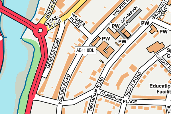AB11 8DL map - OS OpenMap – Local (Ordnance Survey) AB11 8DL map - OS OpenMap – Local (Ordnance Survey)