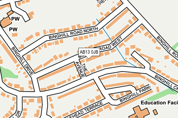 AB13 0JB map - OS OpenMap – Local (Ordnance Survey)