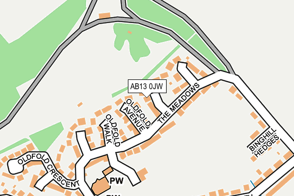 AB13 0JW map - OS OpenMap – Local (Ordnance Survey) AB13 0JW map - OS OpenMap – Local (Ordnance Survey)