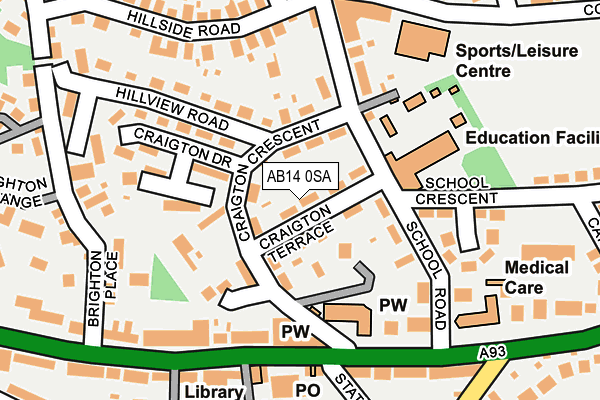 AB14 0SA map - OS OpenMap – Local (Ordnance Survey) AB14 0SA map - OS OpenMap – Local (Ordnance Survey)