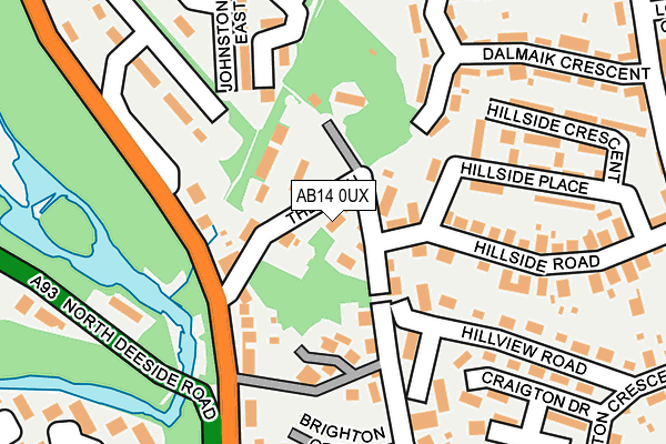AB14 0UX map - OS OpenMap – Local (Ordnance Survey) AB14 0UX map - OS OpenMap – Local (Ordnance Survey)