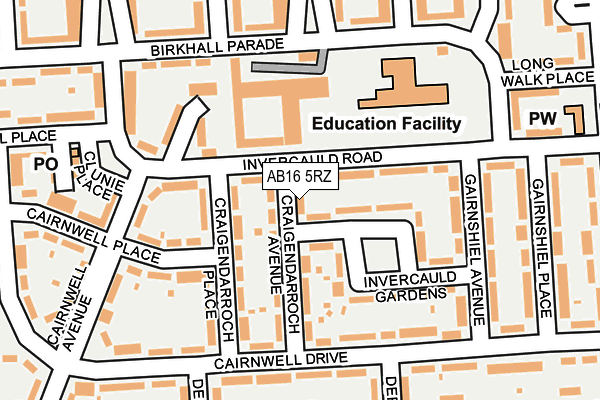 AB16 5RZ map - OS OpenMap – Local (Ordnance Survey)
