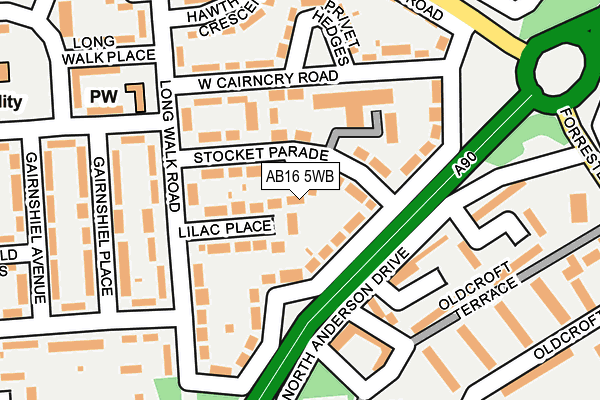 AB16 5WB map - OS OpenMap – Local (Ordnance Survey)