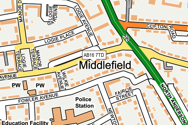 AB16 7TD map - OS OpenMap – Local (Ordnance Survey)