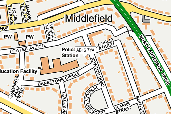 AB16 7YA map - OS OpenMap – Local (Ordnance Survey)