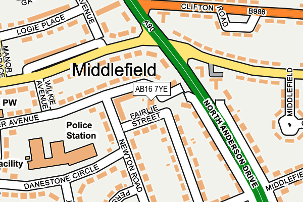 AB16 7YE map - OS OpenMap – Local (Ordnance Survey)
