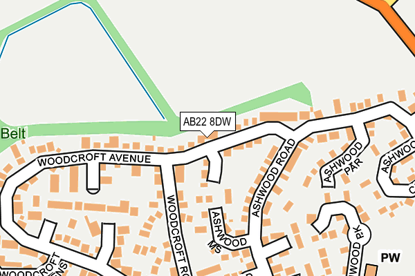 AB22 8DW map - OS OpenMap – Local (Ordnance Survey) AB22 8DW map - OS OpenMap – Local (Ordnance Survey)