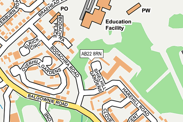 AB22 8RN map - OS OpenMap – Local (Ordnance Survey) AB22 8RN map - OS OpenMap – Local (Ordnance Survey)