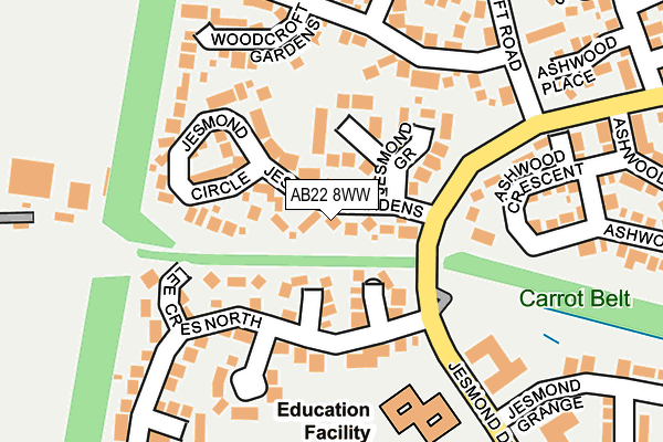 AB22 8WW map - OS OpenMap – Local (Ordnance Survey) AB22 8WW map - OS OpenMap – Local (Ordnance Survey)