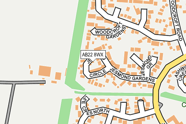 AB22 8WX map - OS OpenMap – Local (Ordnance Survey) AB22 8WX map - OS OpenMap – Local (Ordnance Survey)