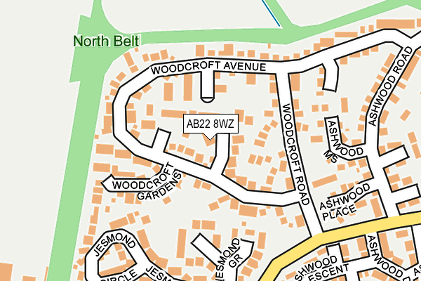 AB22 8WZ map - OS OpenMap – Local (Ordnance Survey) AB22 8WZ map - OS OpenMap – Local (Ordnance Survey)