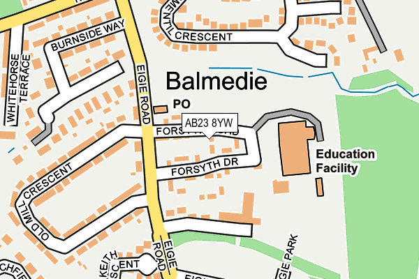 AB23 8YW map - OS OpenMap – Local (Ordnance Survey)