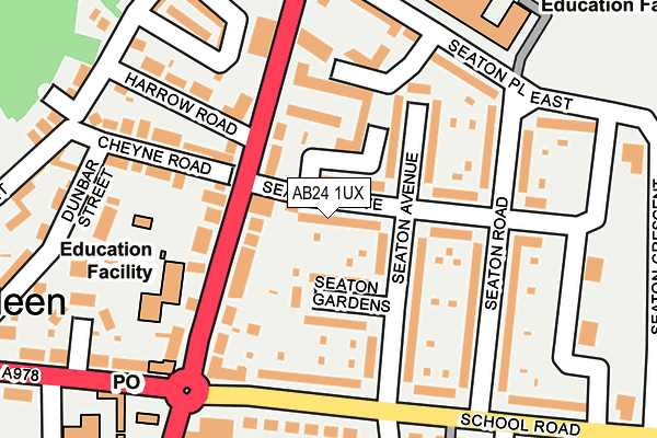 AB24 1UX map - OS OpenMap – Local (Ordnance Survey) AB24 1UX map - OS OpenMap – Local (Ordnance Survey)