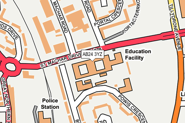 AB24 3YZ map - OS OpenMap – Local (Ordnance Survey) AB24 3YZ map - OS OpenMap – Local (Ordnance Survey)
