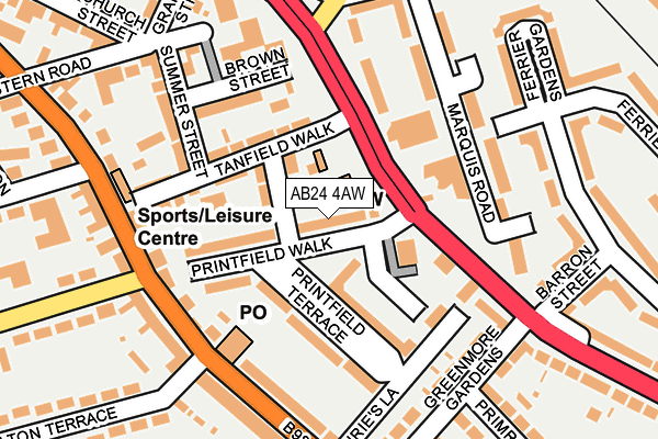 AB24 4AW map - OS OpenMap – Local (Ordnance Survey)
