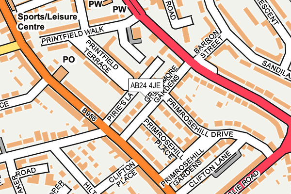AB24 4JE map - OS OpenMap – Local (Ordnance Survey) AB24 4JE map - OS OpenMap – Local (Ordnance Survey)