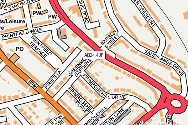 AB24 4JF map - OS OpenMap – Local (Ordnance Survey) AB24 4JF map - OS OpenMap – Local (Ordnance Survey)