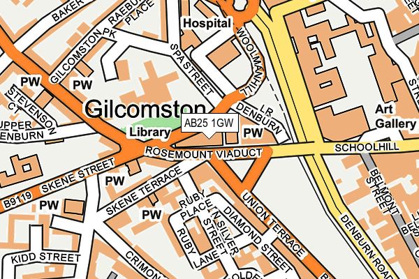 AB25 1GW map - OS OpenMap – Local (Ordnance Survey) AB25 1GW map - OS OpenMap – Local (Ordnance Survey)