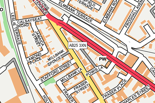AB25 3XN map - OS OpenMap – Local (Ordnance Survey) AB25 3XN map - OS OpenMap – Local (Ordnance Survey)