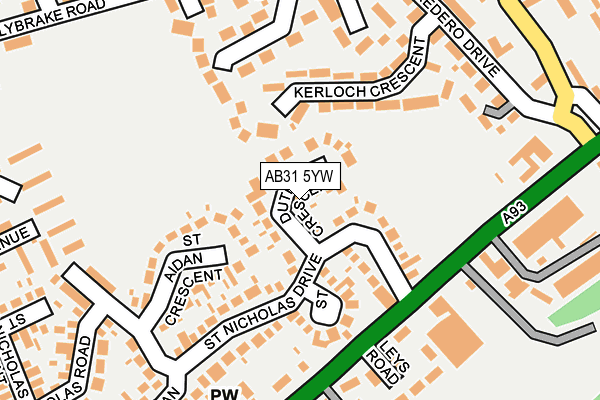 AB31 5YW map - OS OpenMap – Local (Ordnance Survey) AB31 5YW map - OS OpenMap – Local (Ordnance Survey)