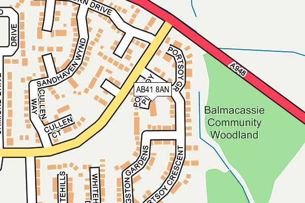 AB41 8AN map - OS OpenMap – Local (Ordnance Survey) AB41 8AN map - OS OpenMap – Local (Ordnance Survey)