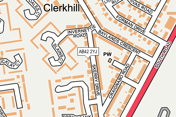 AB42 2YJ map - OS OpenMap – Local (Ordnance Survey)