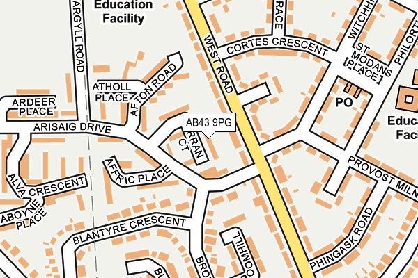 AB43 9PG map - OS OpenMap – Local (Ordnance Survey) AB43 9PG map - OS OpenMap – Local (Ordnance Survey)