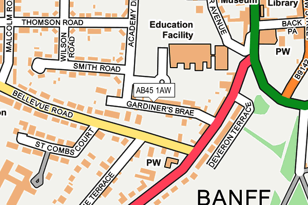 AB45 1AW map - OS OpenMap – Local (Ordnance Survey) AB45 1AW map - OS OpenMap – Local (Ordnance Survey)