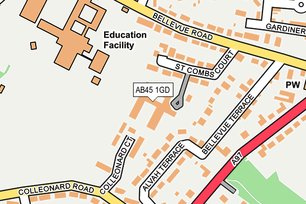 AB45 1GD map - OS OpenMap – Local (Ordnance Survey) AB45 1GD map - OS OpenMap – Local (Ordnance Survey)